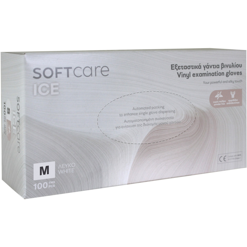 ΓΑΝΤΙΑ ΒΙΝΥΛΙΟΥ SOFT CARE ICE ΧΩΡΙΣ ΠΟΥΔΡΑ MEDIUM 100τμχ