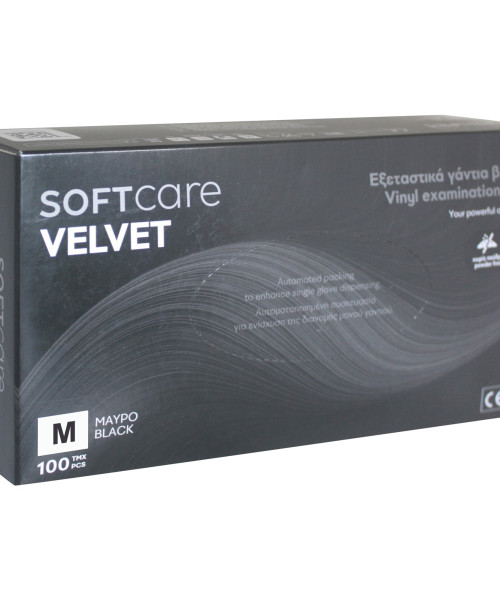 ΓΑΝΤΙΑ ΒΙΝΥΛΙΟΥ SOFT CARE VELVET ΧΩΡΙΣ ΠΟΥΔΡΑ ΜΑΥΡΑ MEDIUM 100τμχ