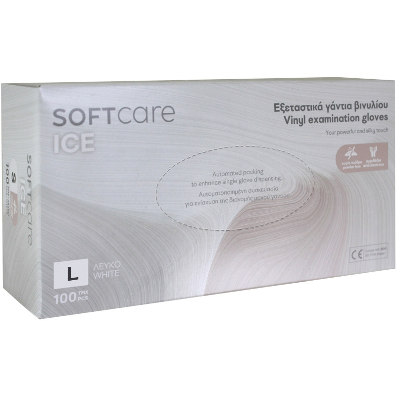 ΓΑΝΤΙΑ ΒΙΝΥΛΙΟΥ SOFT CARE ICE ΧΩΡΙΣ ΠΟΥΔΡΑ LARGE 100τμχ