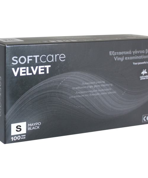 ΓΑΝΤΙΑ ΒΙΝΥΛΙΟΥ SOFT CARE VELVET ΧΩΡΙΣ ΠΟΥΔΡΑ ΜΑΥΡΑ SMALL 100τμχ