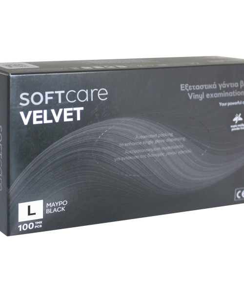 ΓΑΝΤΙΑ ΒΙΝΥΛΙΟΥ SOFT CARE VELVET ΧΩΡΙΣ ΠΟΥΔΡΑ ΜΑΥΡΑ LARGE 100τμχ