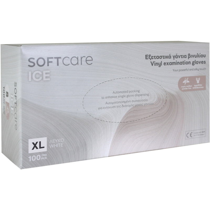 ΓΑΝΤΙΑ ΒΙΝΥΛΙΟΥ SOFT CARE ICE ΧΩΡΙΣ ΠΟΥΔΡΑ EXTRA LARGE 100τμχ