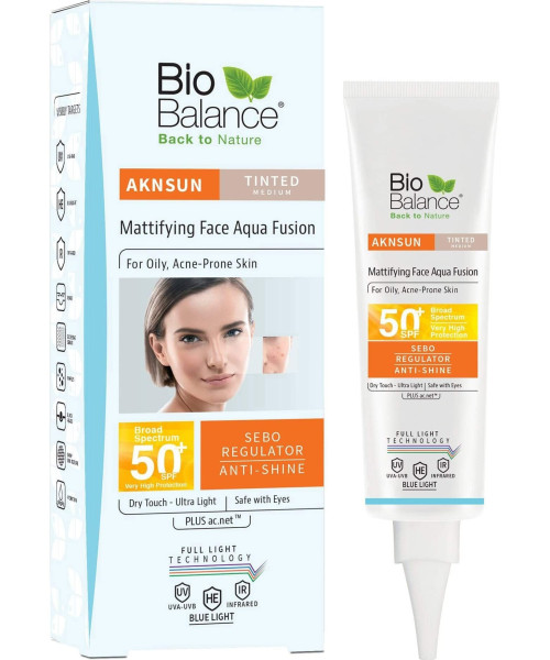 BIOBALANCE AKNSUN TINTED MEDIUM MATTIFIYING FACE AQUA FUSION SPF50+ 40ml