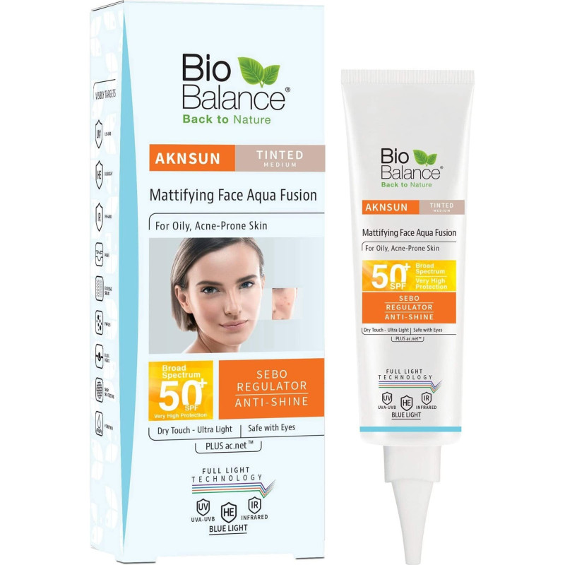 BIOBALANCE AKNSUN TINTED MEDIUM MATTIFIYING FACE AQUA FUSION SPF50+ 40ml