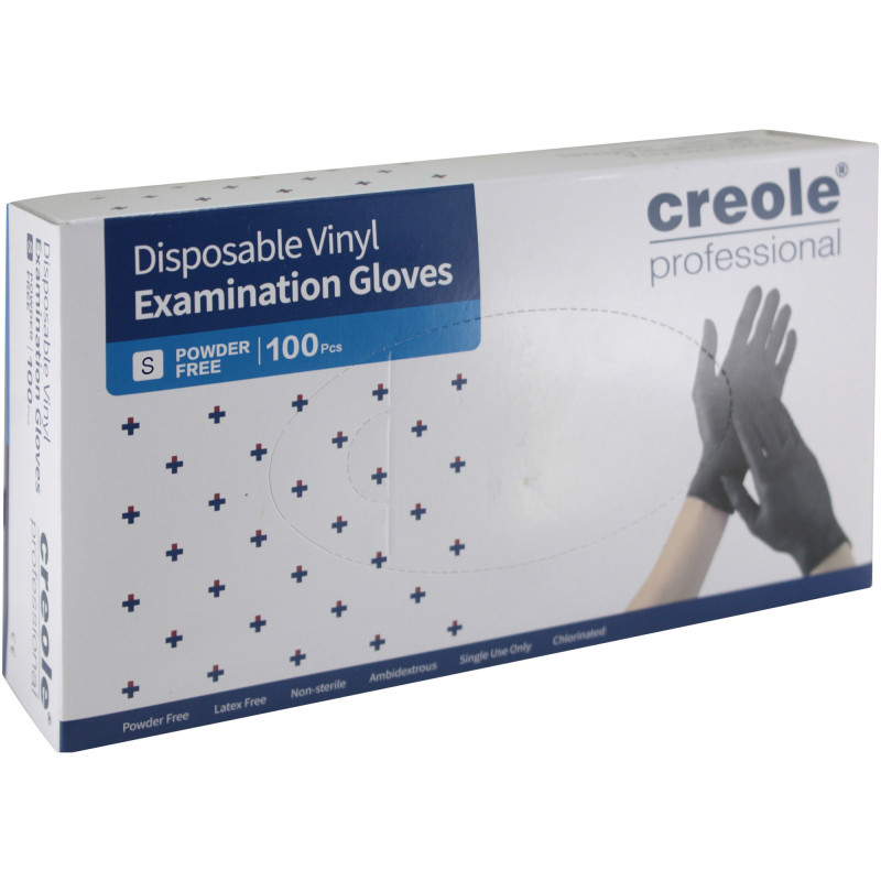 CREOLE ΕΞΕΤΑΣΤΙΚΑ ΓΑΝΤΙΑ ΒΙΝΥΛΙΟΥ ΧΩΡΙΣ ΠΟΥΔΡΑ ΜΑΥΡΑ SMALL 100τμχ