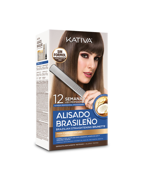 Kativa Alisado Brasileno Straitening Brunette Kit (Pre Shampoo 15 ml & Straightening Mask 150ml & Shampoo 30ml & Conditioner 30ml) - (πακέτο θεραπείας κερατίνης για σκούρα μαλλιά)