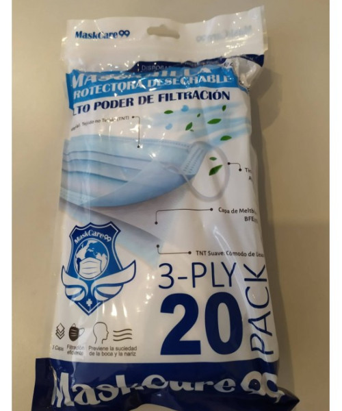 ΜΑΣΚΑ ΠΡΟΣΩΠΟΥ 3PLY ΤΥΠΟΥ Ι 20ΤΕΜ/ΚΟΥΤΙ PRC