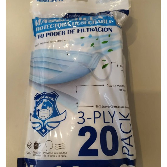 ΜΑΣΚΑ ΠΡΟΣΩΠΟΥ 3PLY ΤΥΠΟΥ Ι 20ΤΕΜ/ΚΟΥΤΙ PRC