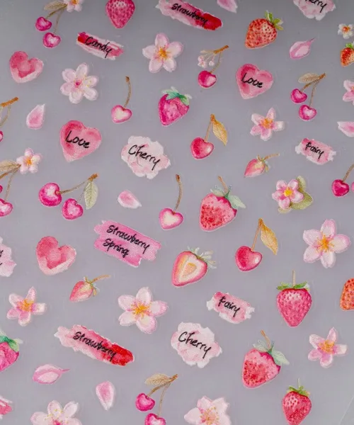 ΔΙΑΚΟΣΜΗΤΙΚΑ ΑΥΤΟΚΟΛΛΗΤΑ ΝΥΧΙΩΝ STRAWBERRY LOVE- Mixcoco