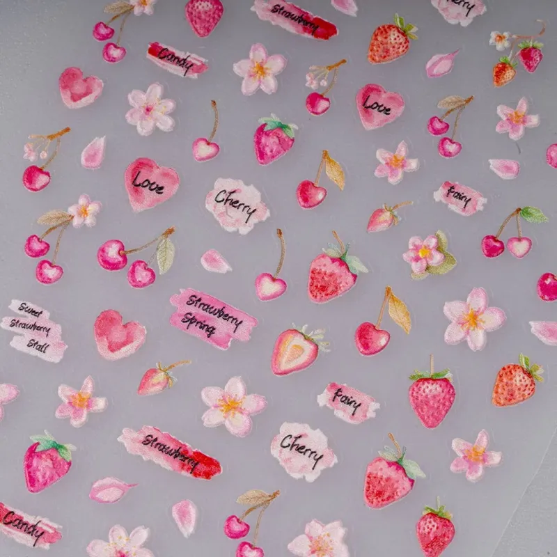 ΔΙΑΚΟΣΜΗΤΙΚΑ ΑΥΤΟΚΟΛΛΗΤΑ ΝΥΧΙΩΝ STRAWBERRY LOVE- Mixcoco