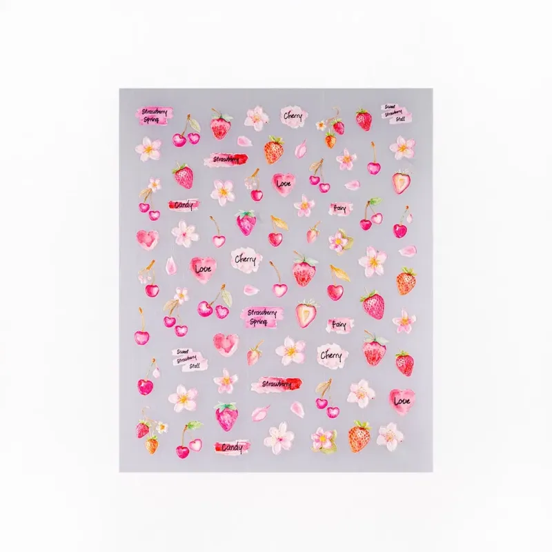ΔΙΑΚΟΣΜΗΤΙΚΑ ΑΥΤΟΚΟΛΛΗΤΑ ΝΥΧΙΩΝ STRAWBERRY LOVE- Mixcoco