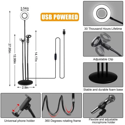 ΔΙΠΛΗ ΒΑΣΗ LIVE STREAMING ΜΕ RING LIGHT 9CM - SKU 205504-14