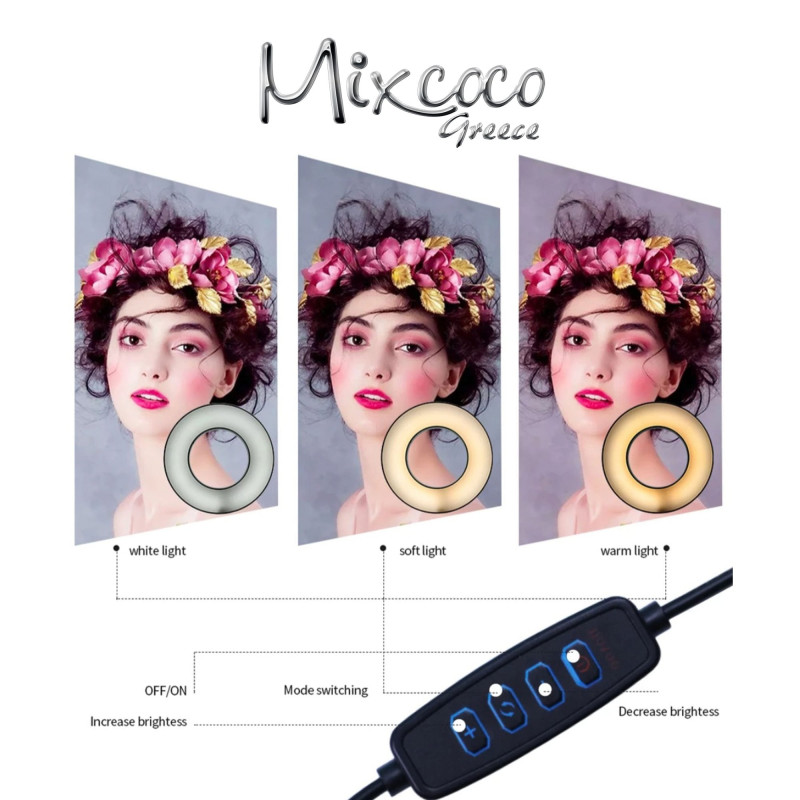 RING LIGHT ΓΡΑΦΕΙΟΥ ΜΕ ΒΑΣΗ ΚΙΝΗΤΟΥ & ΕΥΚΑΜΠΤΟ ΒΡΑΧΙΟΝΑ - SKU 205504