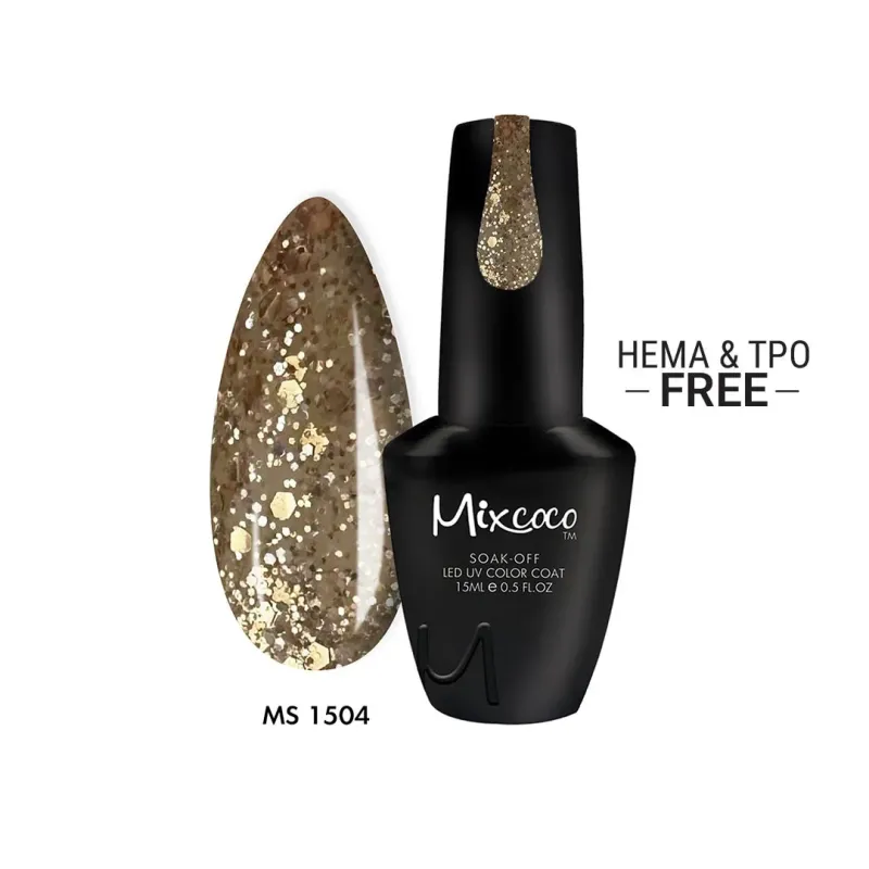 MS-1504 Ημιμόνιμο Βερνίκι Mixcoco 15ml (Flake Gold) - SKU 111504