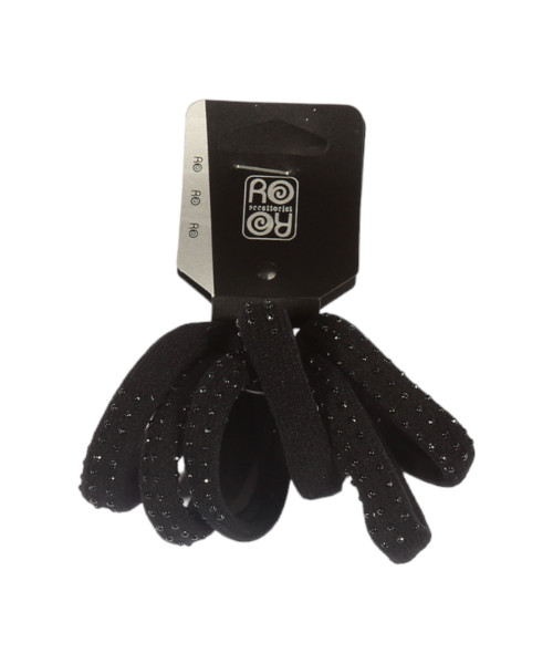 Λάστιχο μαλλιών 3 cm σετ 6 τμχ Μαύρα Στρας