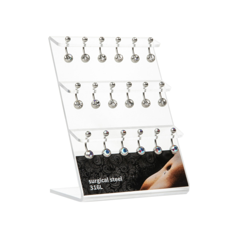 Σκουλαρίκι αφαλού Stainless Steel με στρας λευκό & ΑΒ