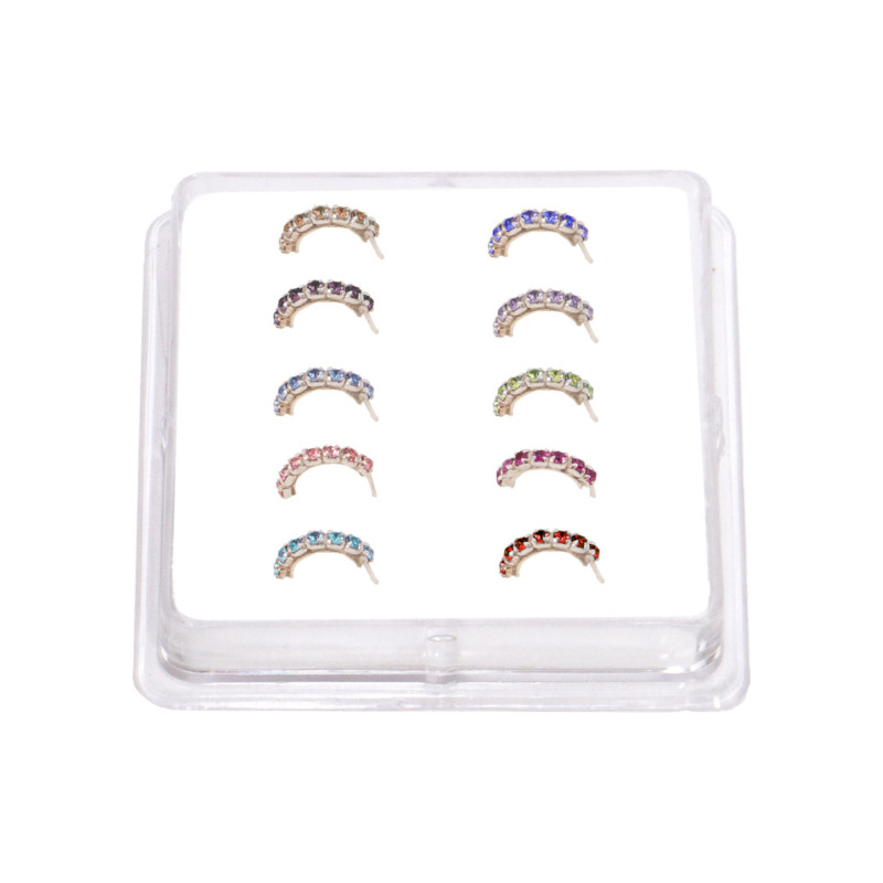 Σκουλαρίκι μύτης Silver 925 μισός κρίκος στρας χρώμα