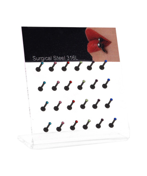 Σκουλαρίκι χειλιού Stainless Steel μαύρο στρας χρώμα