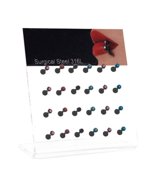 Σκουλαρίκι χειλιού Stainless Steel μαύρο 5 στρας χρώμα