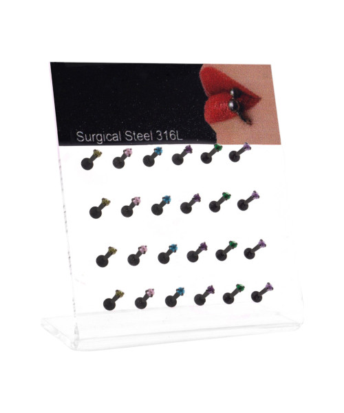 Σκουλαρίκι χειλιού Stainless Steel μαύρο 3 clip Zircon χρώμα