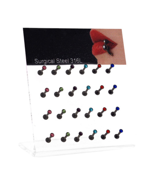 Σκουλαρίκι χειλιού Stainless Steel μαύρο στρας χρώμα