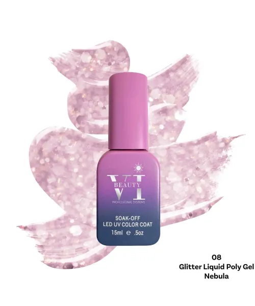 GLITTER LIQUID POLY GEL 08 NEBULA 15ML - SKU 175001-08