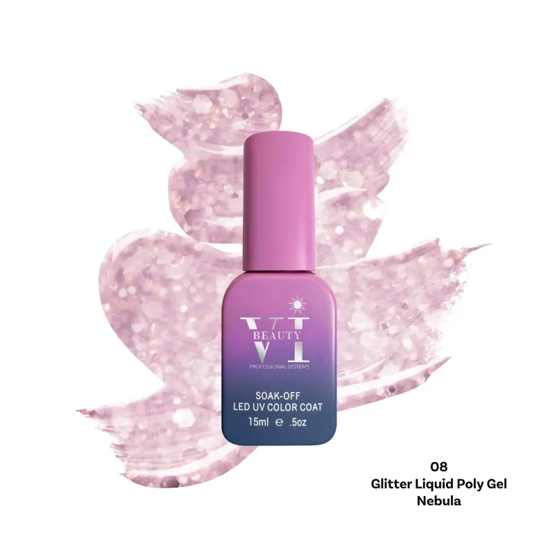 GLITTER LIQUID POLY GEL 08 NEBULA 15ML - SKU 175001-08