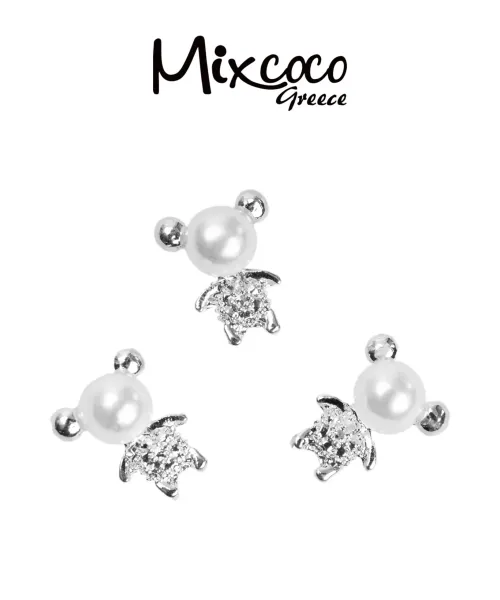 JEWEL PEARL BEAR SILVER 2ΤΕΜ- Mixcoco