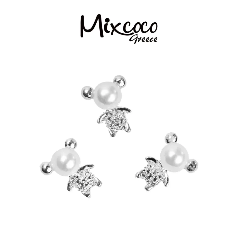 JEWEL PEARL BEAR SILVER 2ΤΕΜ- Mixcoco