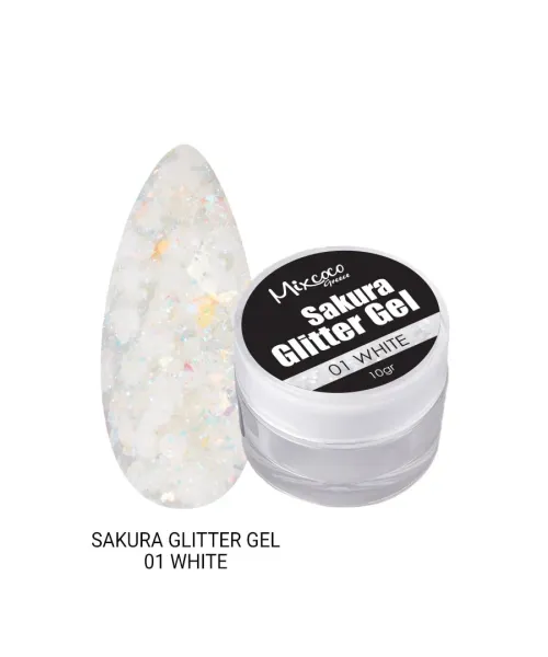 SAKURA GLITTER GEL 01 WHITE - SKU 150600-01