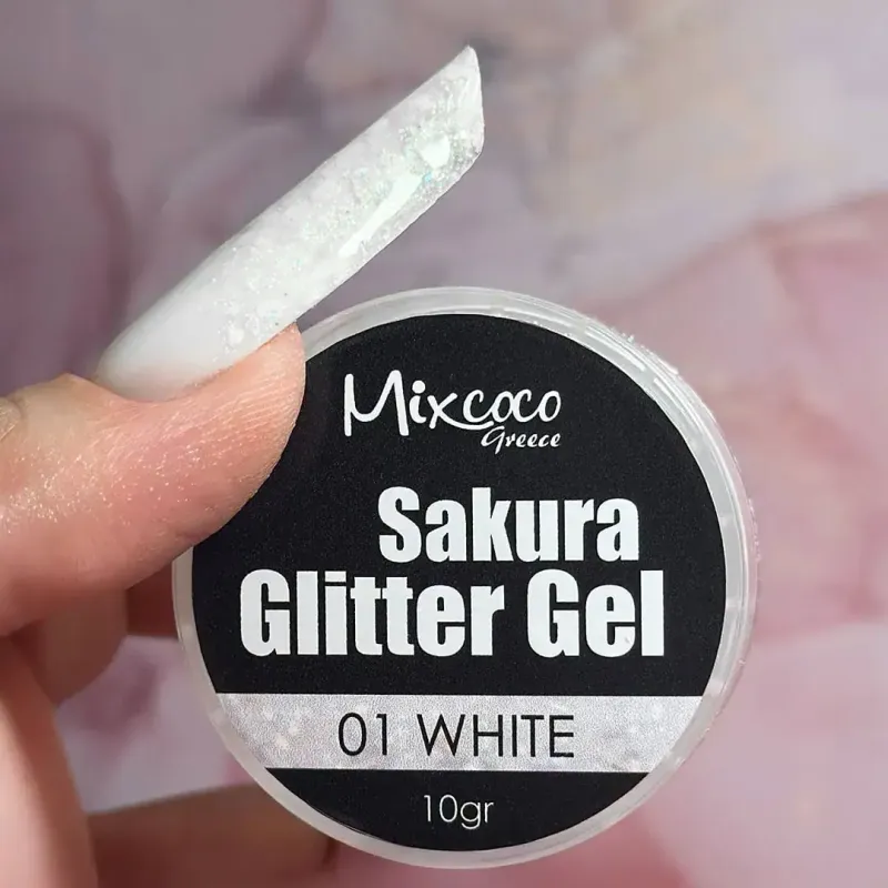 SAKURA GLITTER GEL 01 WHITE - SKU 150600-01