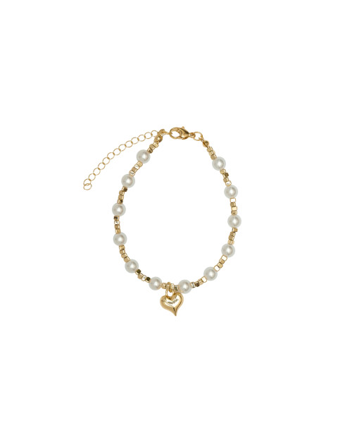Γυναικείο βραχιόλι με πέρλες και καρδούλα κρεμαστή