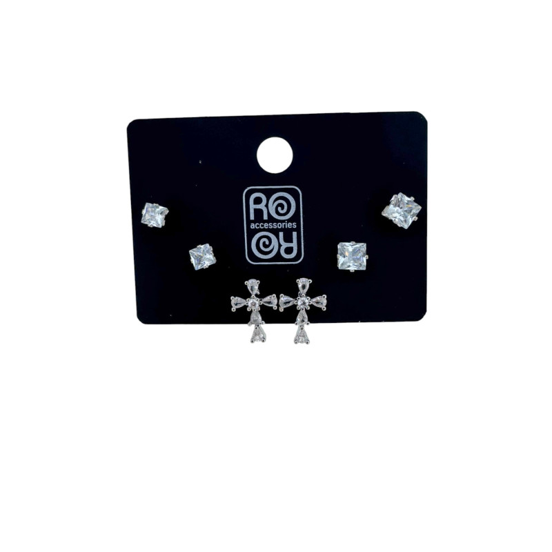 Σκουλαρίκια αυτιών σετ 3 ζευγη 4-5-8mm σταυρός με στρας