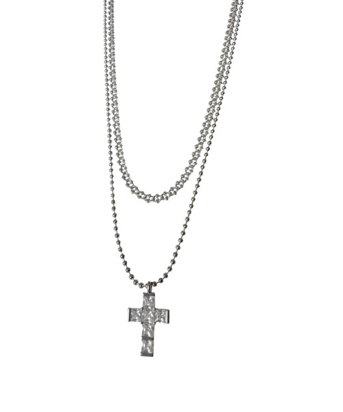 Γυναικείο κολιέ διπλή αλυσίδα με σταυρό 17mm