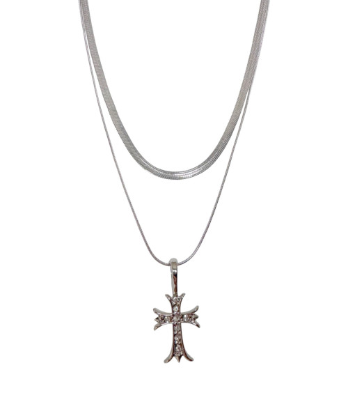 Γυναικείο κολιέ διπλή αλυσίδα με σταυρό 29mm