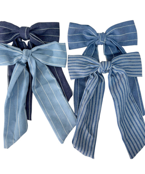 Μπαρέτα μαλλιών με τζιν φιόγκο ριγέ