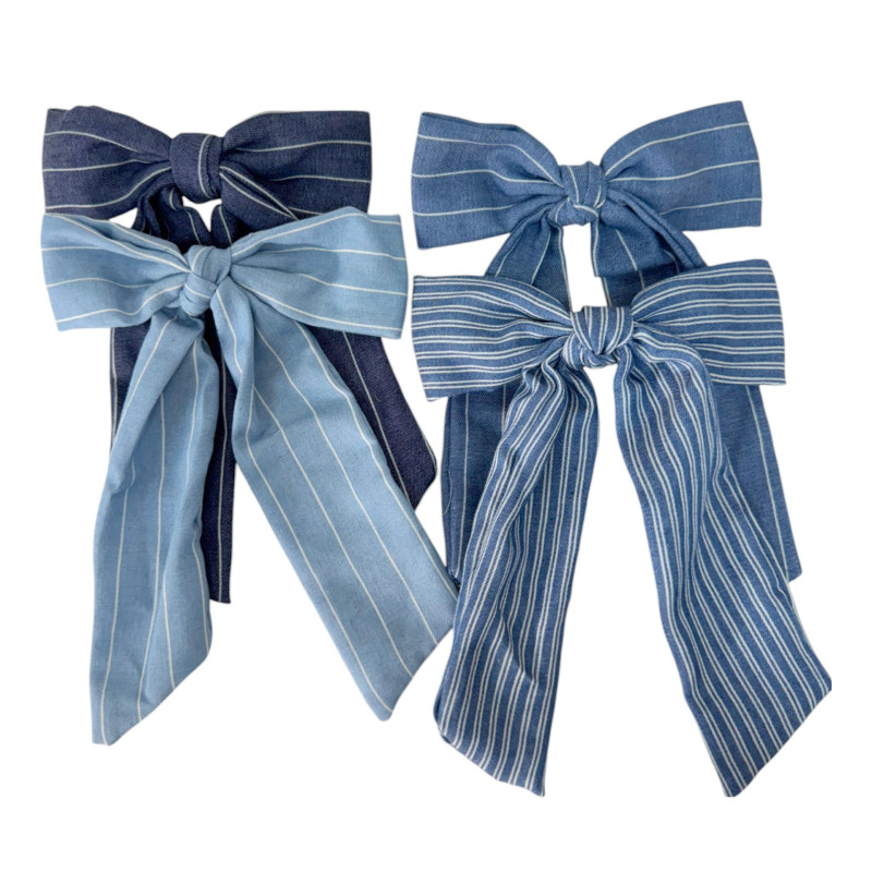 Μπαρέτα μαλλιών με τζιν φιόγκο ριγέ