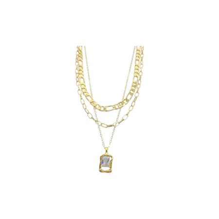 Γυναικείο κολιέ τριπλή αλυσίδα με μεγάλο στρας